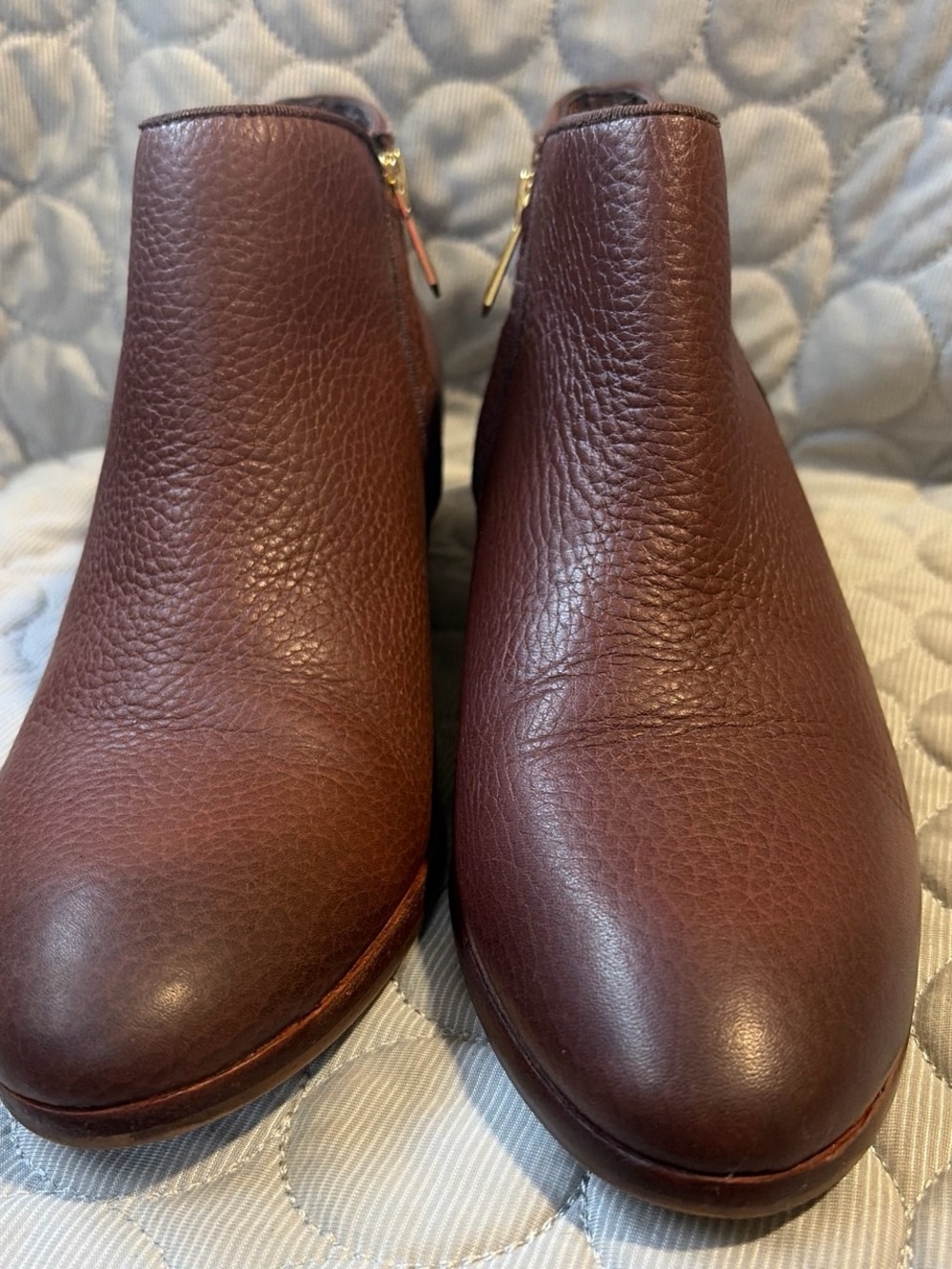 Sam Edelman Brown Leather Ankle Booties with Gold Zipper